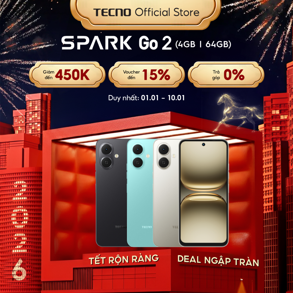  Điện thoại TECNO SPARK GO 2  4+4 GB 64GB | Màn hình 6.67" 120Hz | Pin 5000mAh | Loa kép 300% 