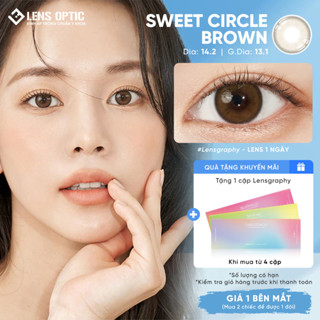  Lens màu 1 ngày Lensgraphy Sweetcircle Brown Kính áp tròng cận Hàn Quốc giãn tròng 14.2 dùng 1 lần 