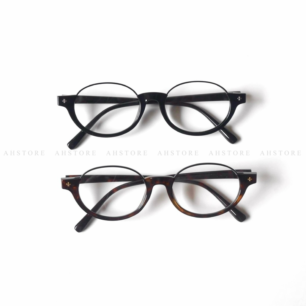 Gọng kính cận nữ tròng ánh sáng xanh AHSTORE form oval nhựa dẻo phối kim loại