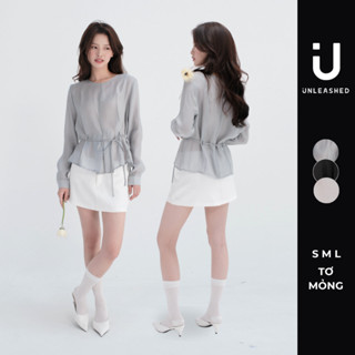  Áo kiểu dài tay thắt đai eo chất voan tơ nhẹ bay Unleashedvn AMBER Blouse 