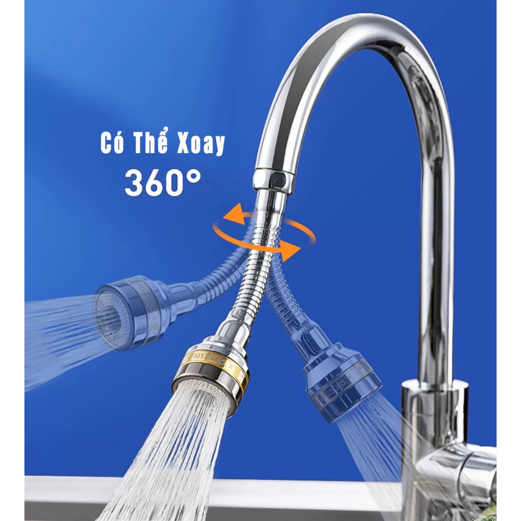 Dây Nối Đầu Vòi Nước Tăng Áp Có Nút Điều Chỉnh 3 Chế Độ Xoay 360