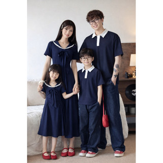 (có bigsize) Set đồng phục gia đình xanh navi bèo nơ nhấn eo siêu xinh - FOREVER COUPLE