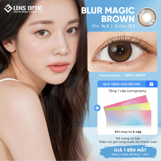  Lens mắt cận 1 ngày Lensgraphy màu Blurmagic Brown Kính áp tròng Hàn Quốc dùng 1 lần - Lens Optic 
