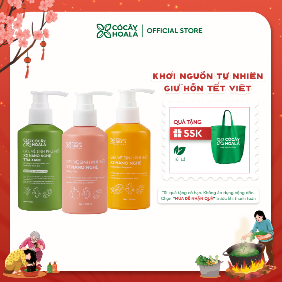 Dung Dịch Vệ Sinh Cỏ Cây Hoa Lá Gel x2 Nano Nghệ Làm Sạch Ngừa Vi Khuẩn 150ml Phù Hợp Cho Mẹ Bầu