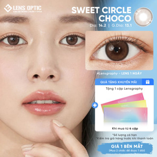  Lens cận 1 ngày Lensgraphy màu Sweet Circle Choco Kính áp tròng màu Hàn Quốc giãn tròng 14.2 