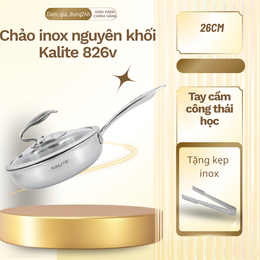 Chảo Inox Kalite KL826 – Siêu Bền, Bắt Từ 99,9%, Dùng Cho Mọi Loại Bếp, Chống Nóng Hiệu Quả