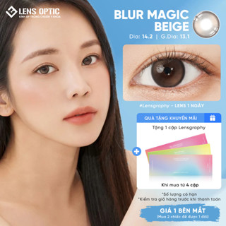  Lens 1 ngày Lensgraphy màu Blurmagic Beige lens mắt cận Hàn Quốc giãn tròng 14.2 - Lens Optic 