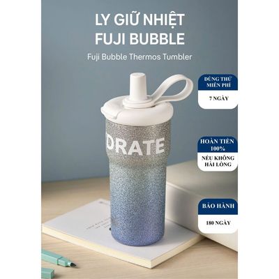 [KHẮC TÊN] Ly giữ nhiệt Fuji Bubble, Lớp phủ Nano Sand Painting Cùng 2 Nắp uống Linh Hoạt