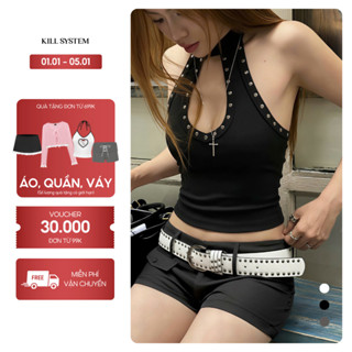  Áo cổ yếm khoét ngực đinh tán sexy ZIFAN- KILL SYSTEM 