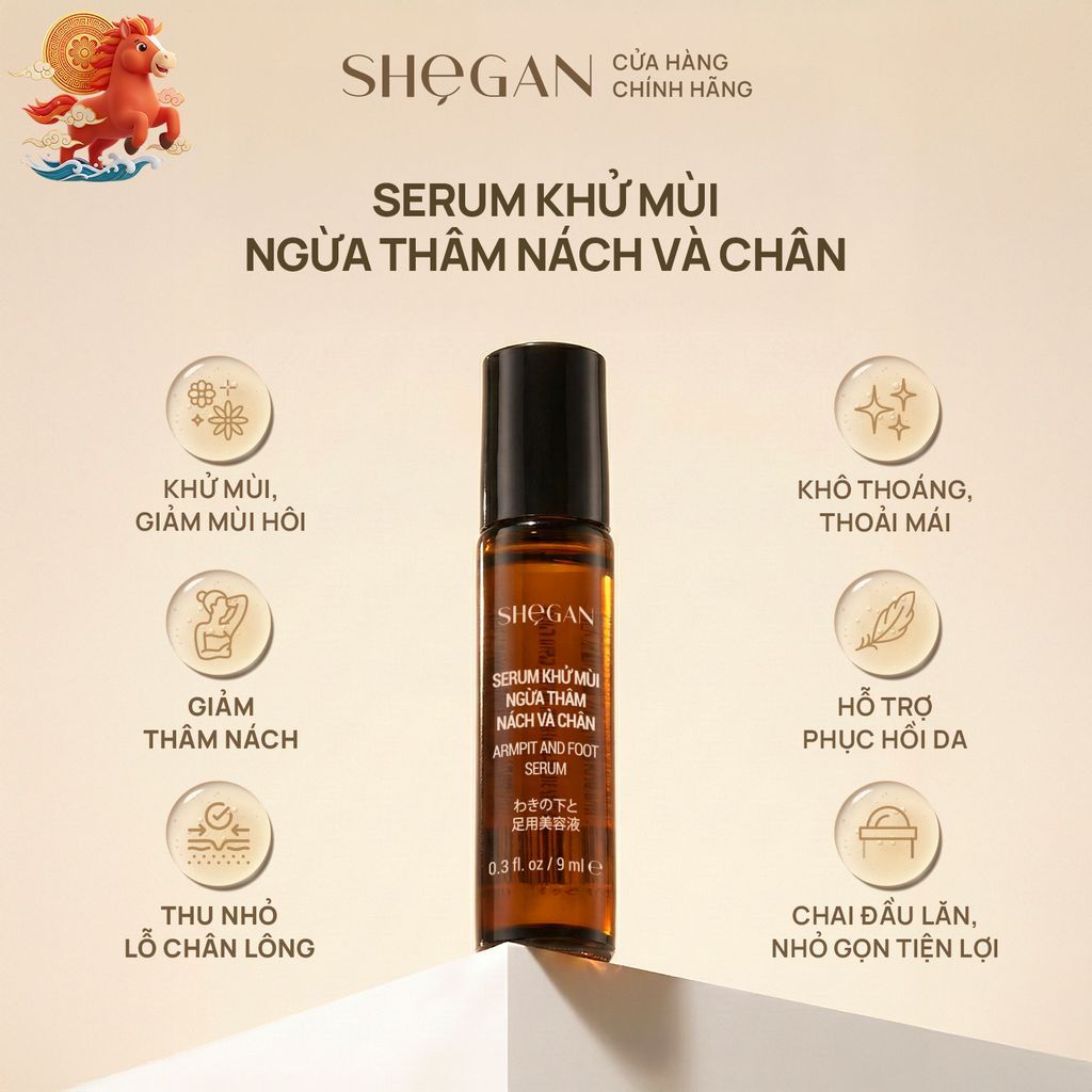 Serum Khử Mùi, Ngừa Thâm Nách Và Chân SHeGAN 9ml - Lăn Khử Mùi, Giảm Mùi, Dưỡng Sáng, Phù Hợp Cho Mọi Loại Da
