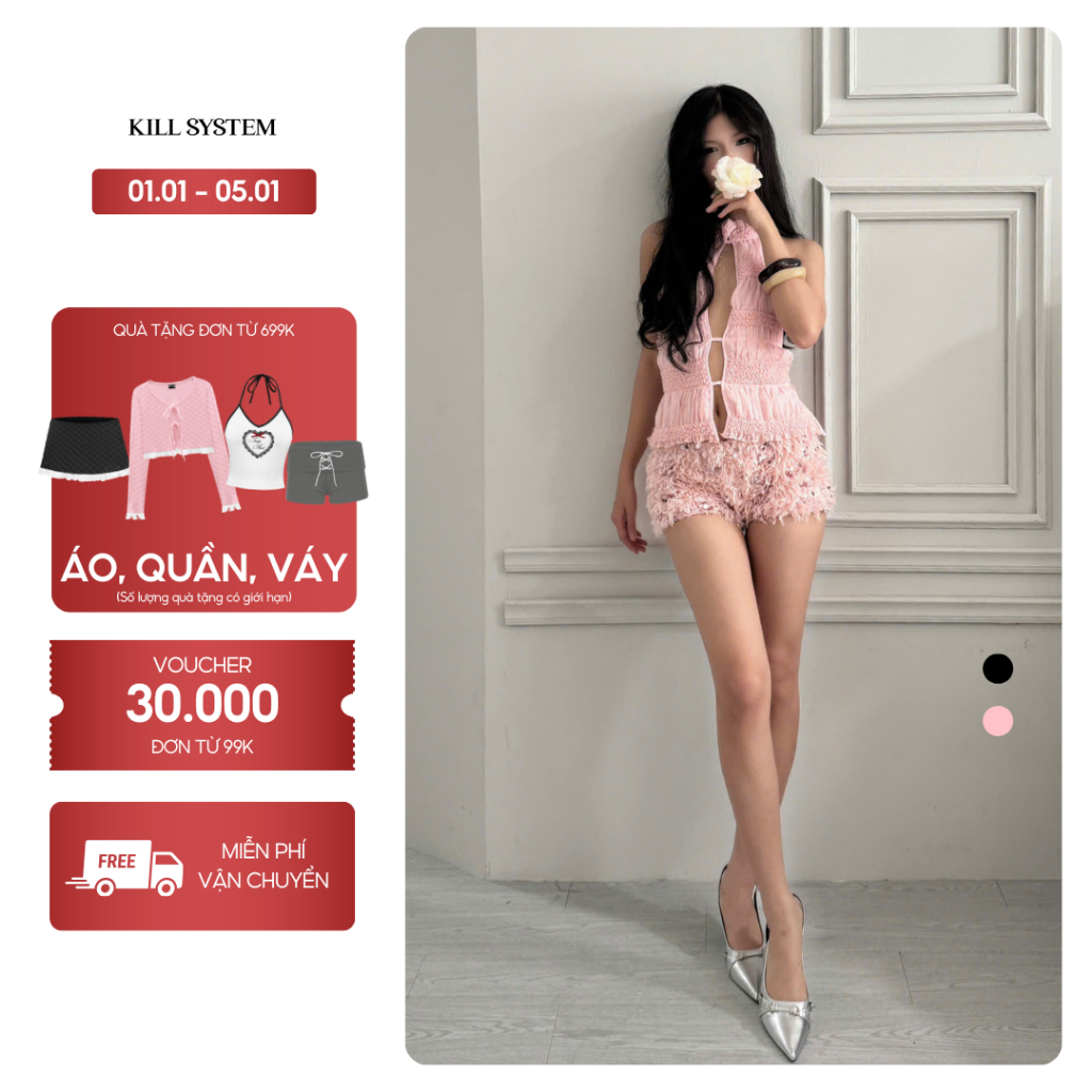   CÓ TÁCH LẺ  Set áo yếm cột dây hở lưng + quần kim sa tôn dáng SENIOR - KILL SYSTEM 