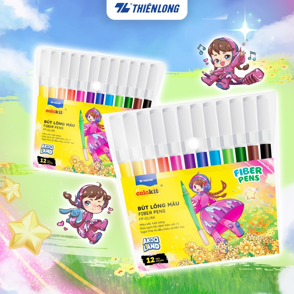 Bút lông 12 màu Fiber Pen Thiên Long Colokit FP-01/AK - Ngòi Fine tô đều màu và liên tục