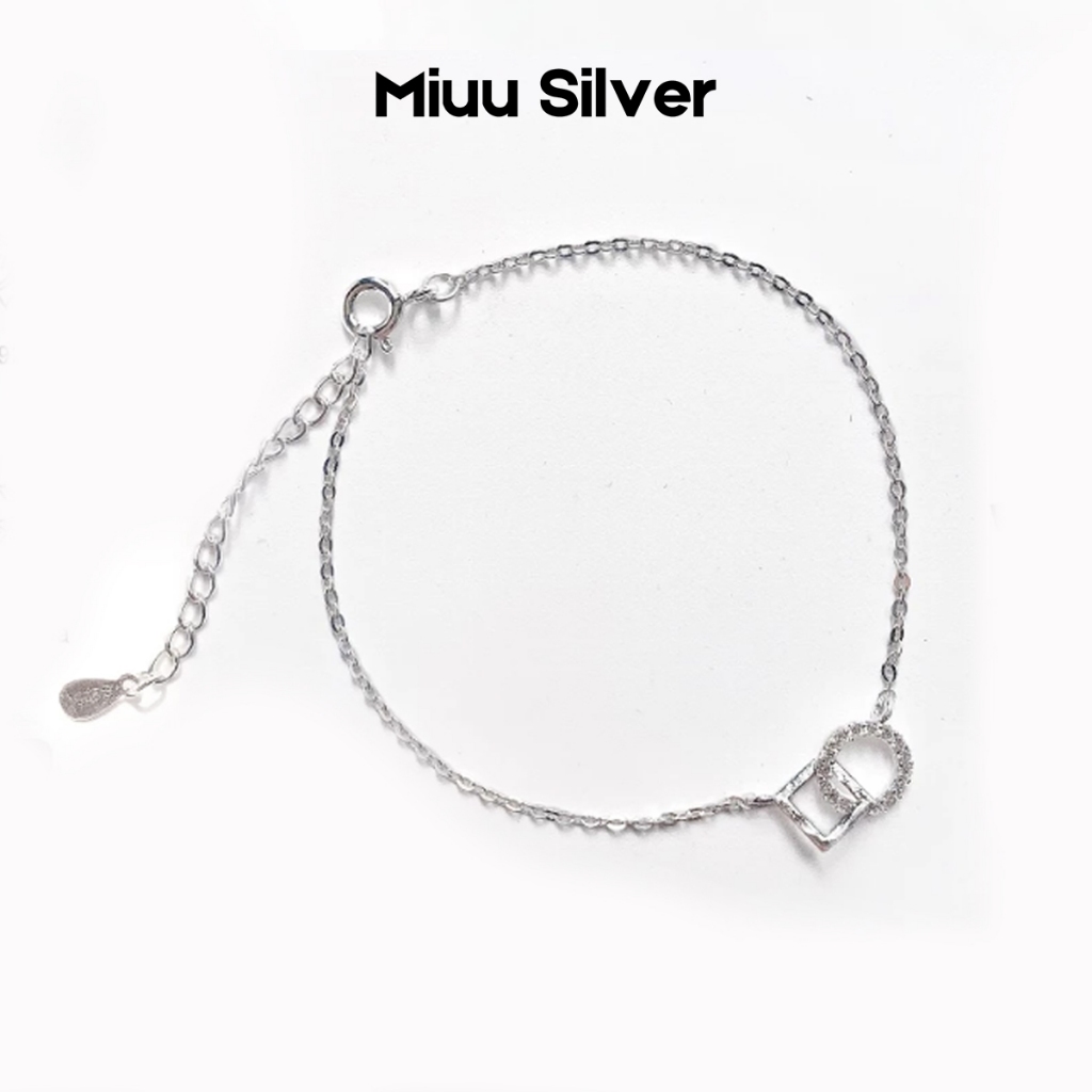 Vòng tay bạc nữ Miuu Silver hình vuông tròn nối đính đá Destiny
