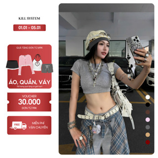 Áo croptop mỏng trơn ôm body chất tăm cotton SUNNII - KILL SYSTEM 