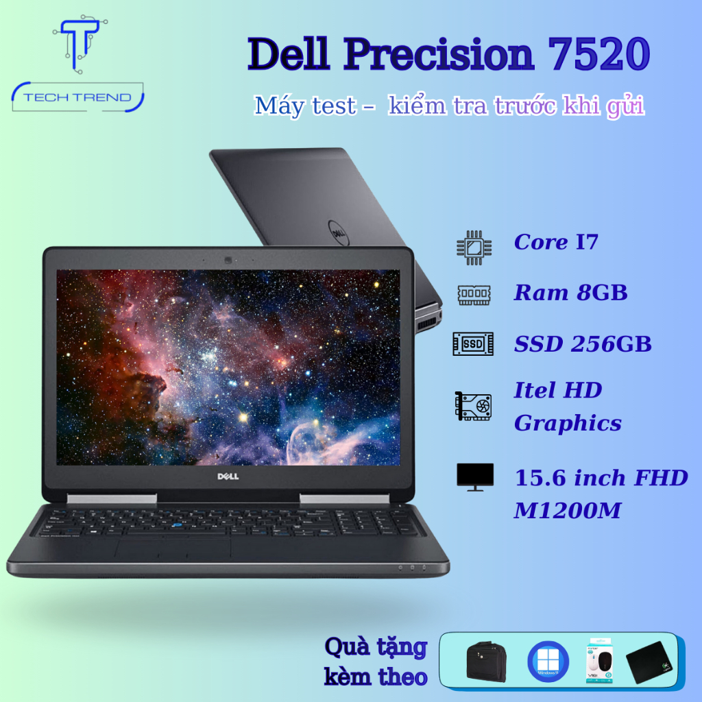 Laptop Dell Precision 7520 Core i7-6820HQ, Ram 8gb, SSD 256gb, VGA M1200M, màn 15.6 FHD/IPS máy trạm