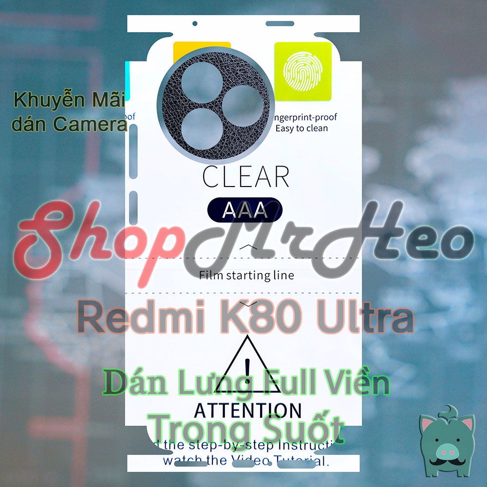 Dán Dẻo PPF Full Sau Lưng & Viền Redmi K80 Ultra (Trong Và Nhám)