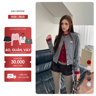  CÓ MÀU MỚI  KILL SYSTEM - Áo cardigan phối layer hai màu thun gân WESTIE hình thêu cún con 