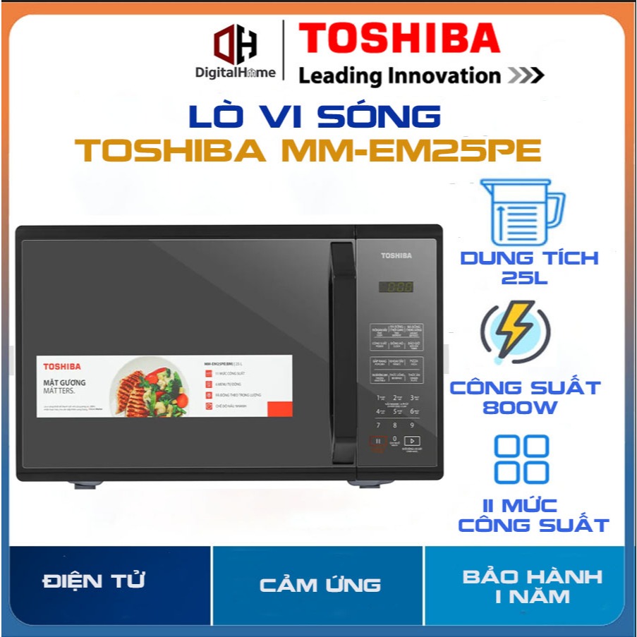Lò Vi Sóng Toshiba MM-EM25PE(BM) 25 lít,800W,Điện Tử Không Nướng, Bảo Hành Chính Hãng