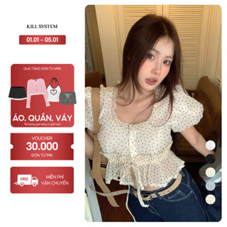  Áo babydoll tay phồng HYOMIN 2 tầng layer bèo bo chun eo - KILL SYSTEM 