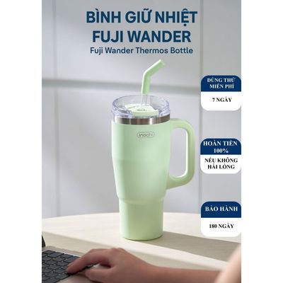 [KHẮC TÊN] Bình giữ nhiệt Fuji Wander, Nắp Đậy Trượt Thông Minh Kèm Ống Hút