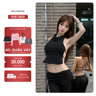  Áo cổ yếm hở lưng đính đá tôn dáng DABIN -  KILL SYSTEM 