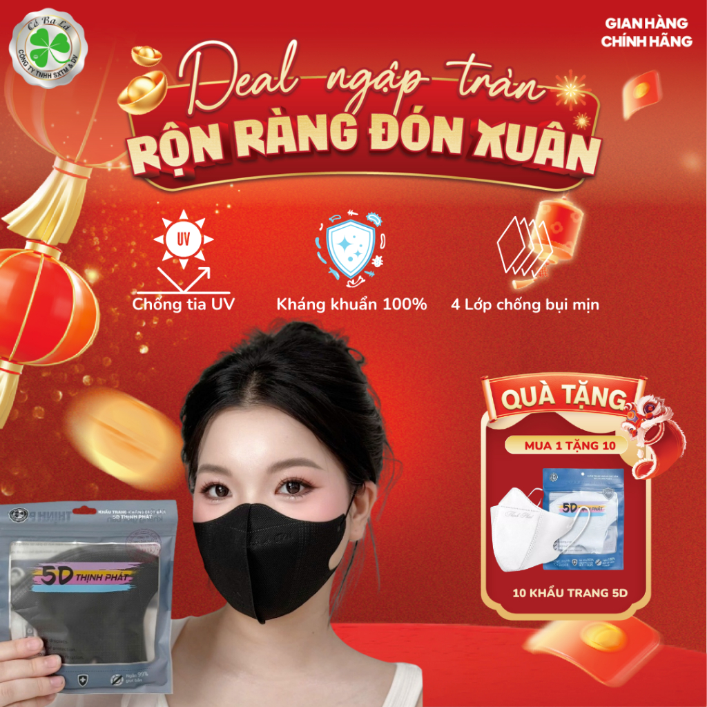 [100 chiếc] Khẩu trang 5D Thịnh Phát, khẩu trang y tế chống tia UV, 3 lớp kháng khuẩn, chống tia UV