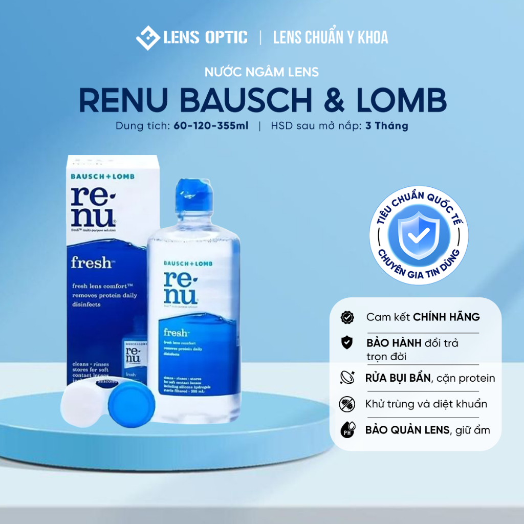 Nước ngâm lens Renu Bausch Lomb 355 ml, nước rửa kính áp tròng USA - Lens Optic Hà Nội