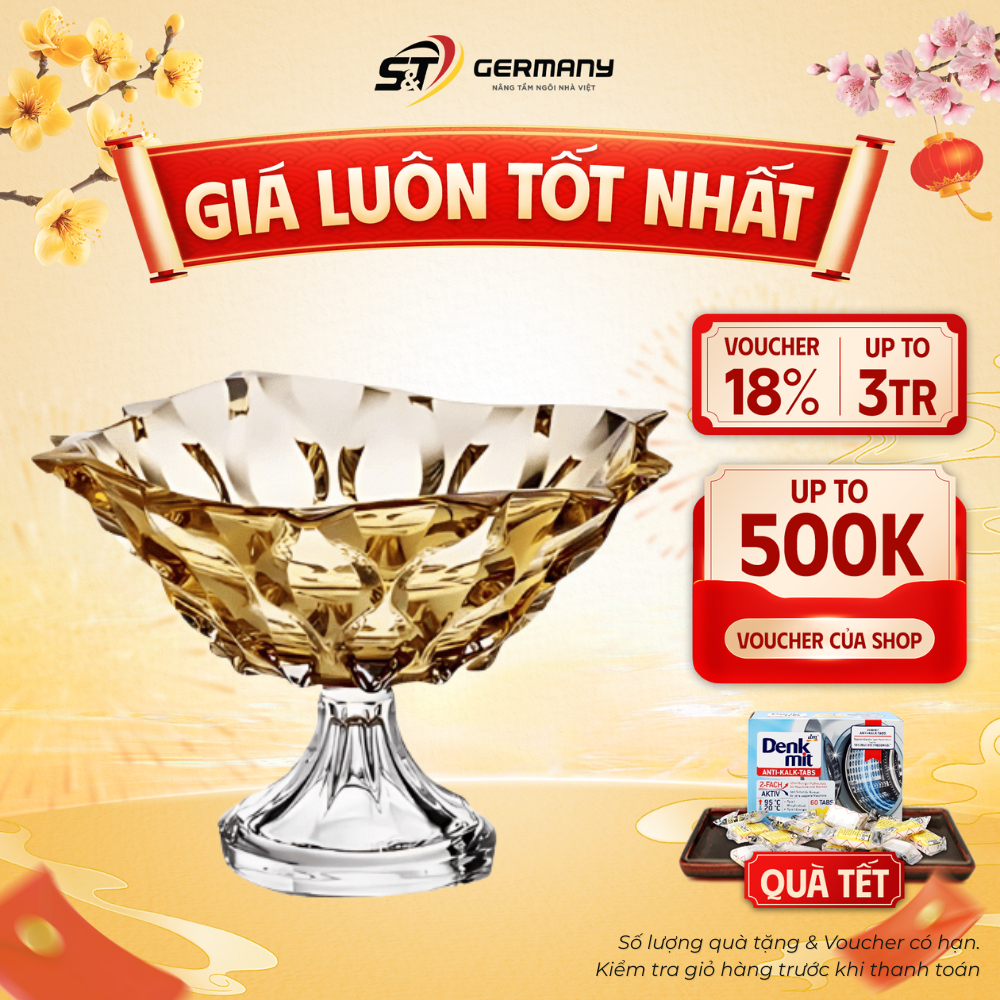 Chân bồng pha lê Bohemia Samba màu vàng 30,5cm  GermanySnT 0450074