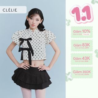  Áo kiểu chấm bi phối ren tay bí và chân váy xếp ly 2 tầng | Begonia Set - CLÉLIE 