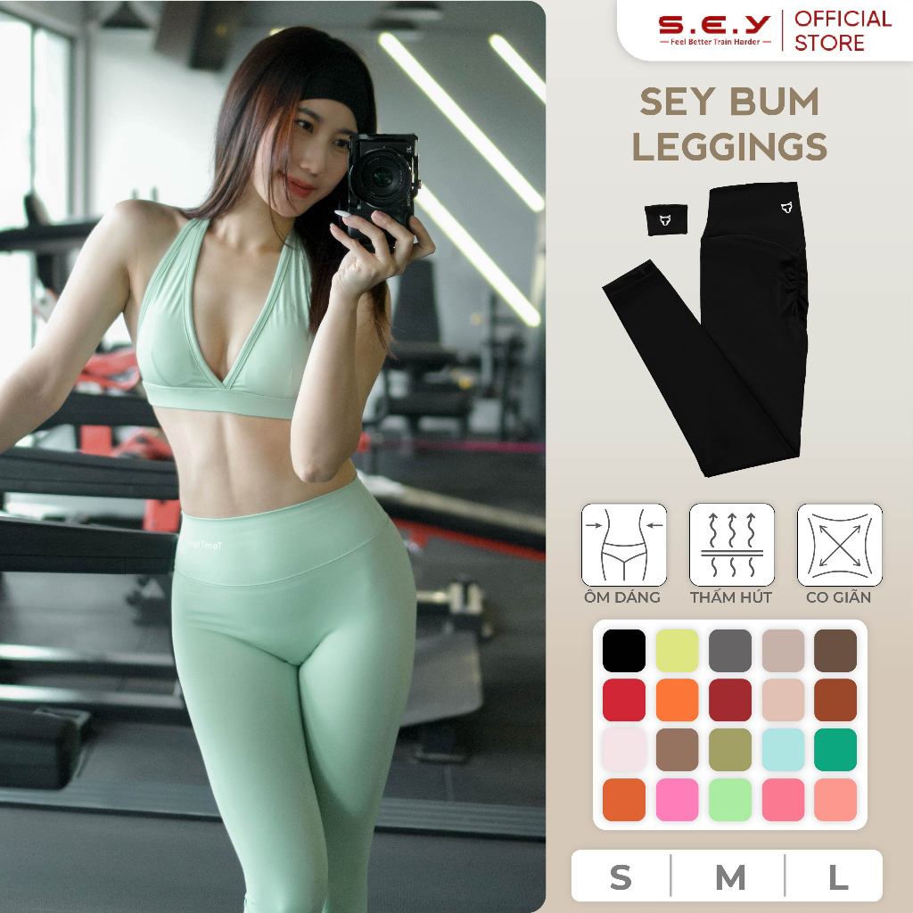 Quần Tập GYM SEY Bum Legging, Quần Tập Thể Thao, Legging Cao Cấp, Mềm Mịn, Tặng Băng Đô Tay