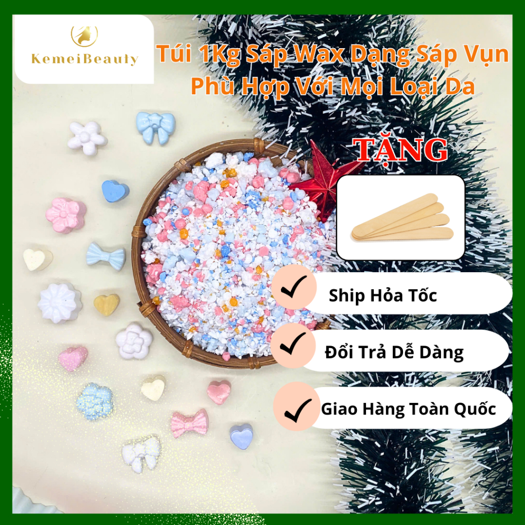 1KG Sáp Wax Lông Vụn Mix, Sáp wax lông nóng wax lông nách, tay chân, râu ria mép, wax body siêu êm -Tặng que gỗ