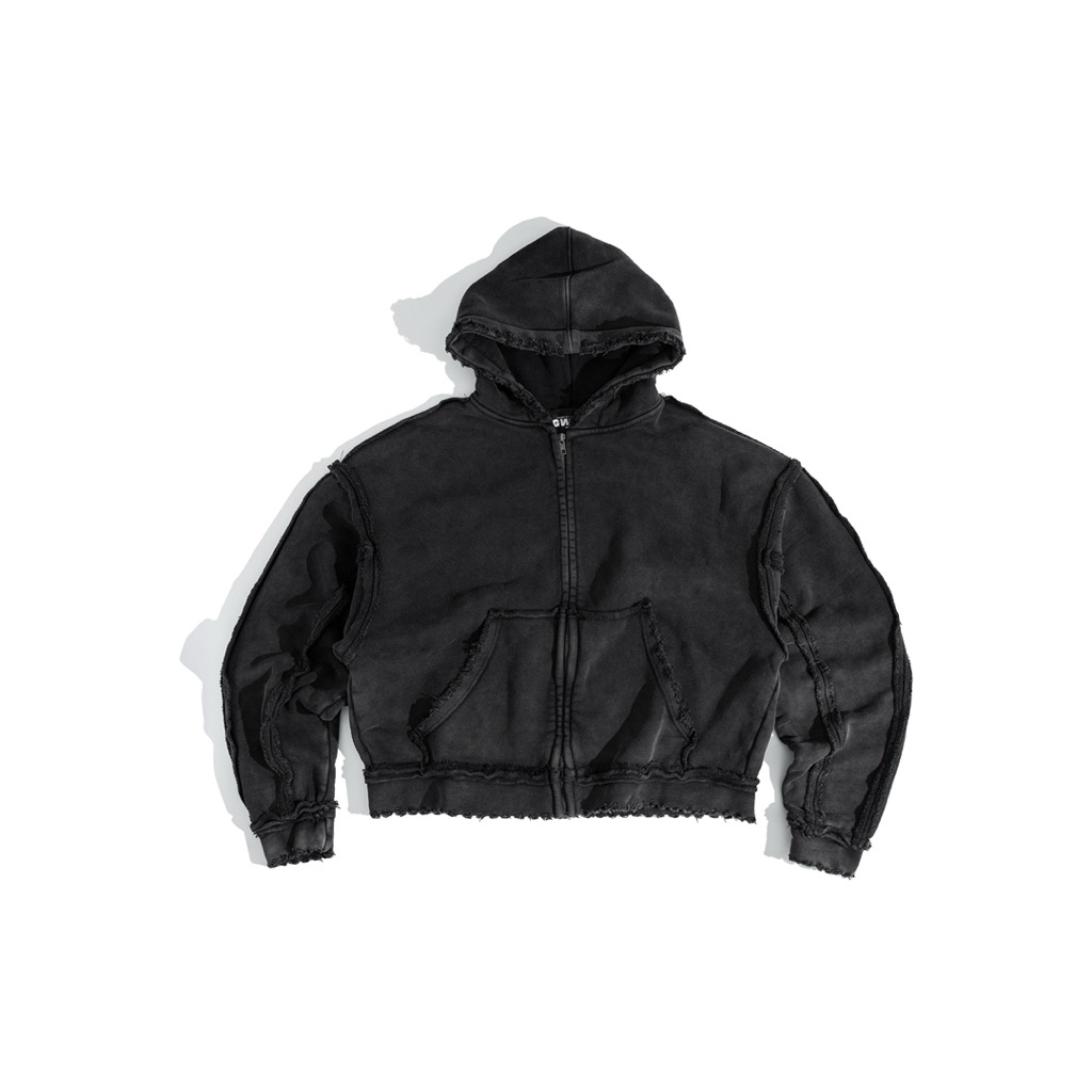 Áo hoodie zip nam nữ GWYN RAW EDGE BLACK HOODIE ZIP