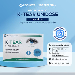   1 HỘP  Nước mắt nhân tạo K TEAR Unidose - Nhỏ mắt lens cấp ẩm giảm khô mắt mỏi mắt không chất bảo quản - Hộp 15 tép 