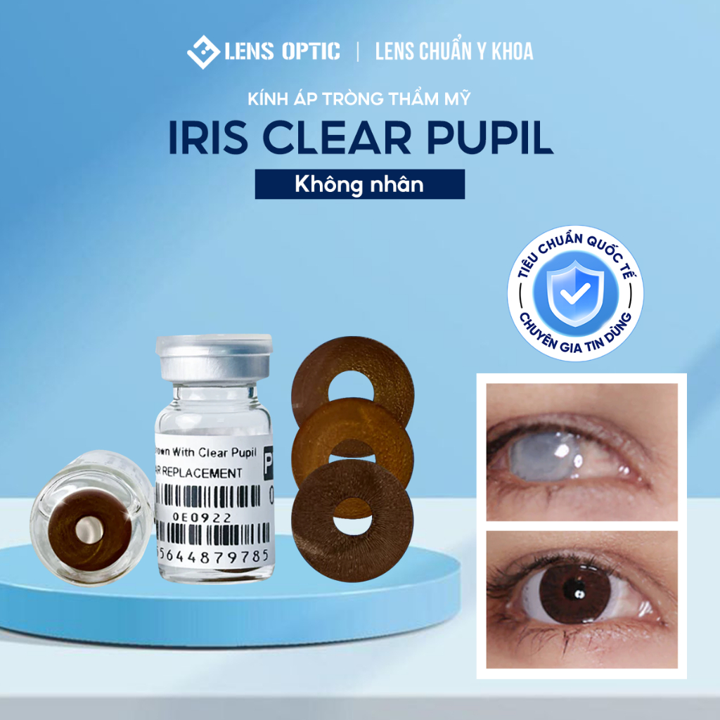 [Lens 1 năm] Kính áp tròng thẩm mỹ IRIS CLEAR PUPIL dành che mắt khiếm khuyết - Lens Optic Hà Nội