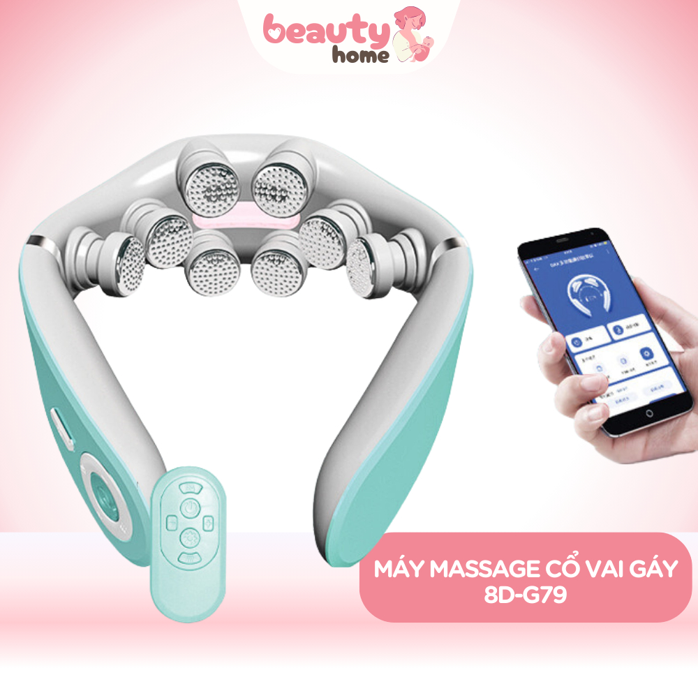 Máy Massage Cổ Vai Gáy 8D-G79. Máy Matxa Với 8 Đầu Xung Điện Kép, Chườm Nóng Nhiệt Hồng Ngoại Có App