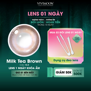  Kính áp tròng VIVIMOON LENS 1 ngày màu nâu trà sữa tự nhiên Milk Tea Brown độ cận từ 0-8  Giá 1 chiếc  1 bên mắt  