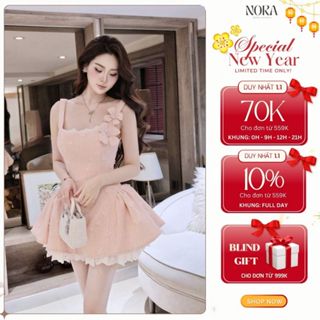  Váy Hai Dây Dạ Tweet Cao Cấp Lót Lụa NORA Đầm Dự Tiệc Dáng Ngắn Viền Ren Đính Hoa Nổi Bật V1426 