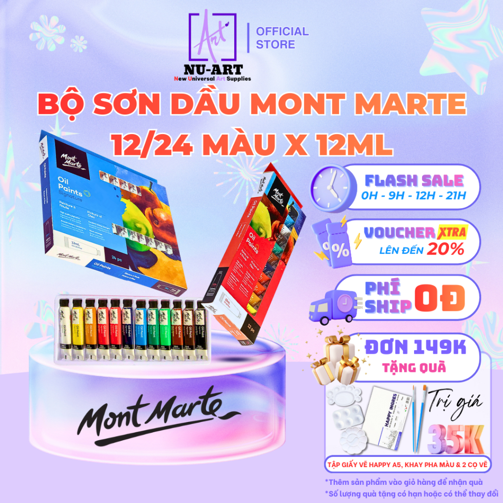 Bộ Màu Sơn Dầu Mont Marte Cao Cấp 12/24 Màu x Tuýp 12ml - Mont Marte Oil Paint Signature