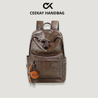 Balo💋𝘾𝙀𝙀𝙆𝘼𝙔💋Chính Hãng-Balo Da Cao Cấp Nam Nữ Phối Móc Khoá Form Rộng Nhiều Ngăn Đựng Vừa Laptop 15.6