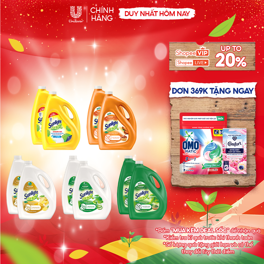  Combo 2 Nước rửa chén Sunlight Bio-care với thành phần từ 100% tự nhiên Chai 3.5kg 