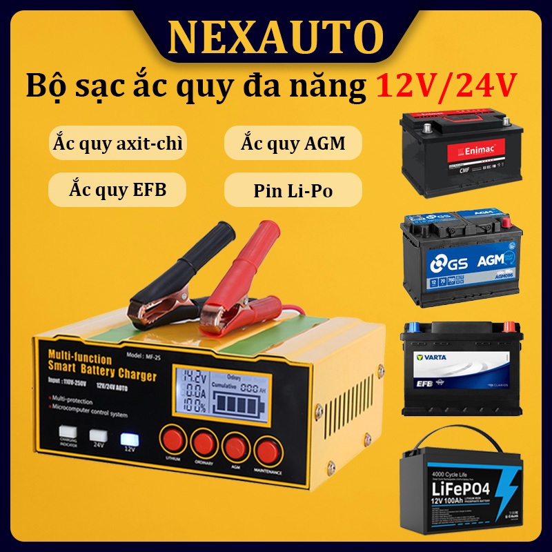 Bộ Sạc Bình Ắc Quy Thông Minh 12V/24V Cho Ô Tô, Xe Máy - Hỗ Trợ Đa Năng AGM, EFB, Li-Po & Ắc Quy Chì