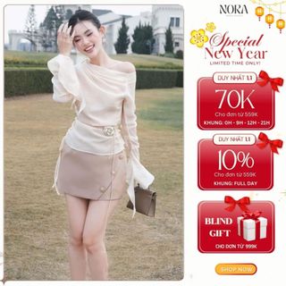  Set váy với áo lệch vai tay loe cổ xếp li phối chân váy dáng ôm chất liệu cao cấp phong cách thanh lịch Medechill S559 