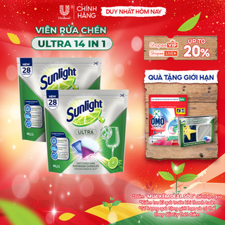  Combo 2 Túi Viên Rửa Chén Bát Sunlight 14 in 1 Dành Cho Máy Rửa Chén  28 Viên Túi  