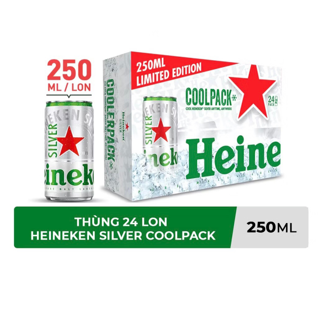 Thùng 24 lon bia Heineken Sliver cool pack 250ml
