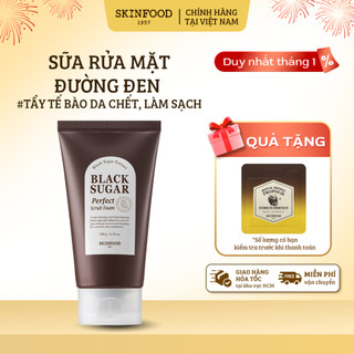  Sữa Rửa Mặt Đường Đen Tạo Bọt SKINFOOD Tẩy Tế Bào Chết Black Sugar Scrub Foam 180ml 