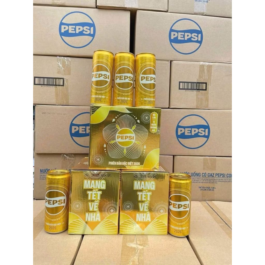 ( Hoả tốc HCM) Thùng 24 lon Pepsi Vàng 320ml Phiên Bản Giới Hạn TẾT 2026 - Đặc Biệt Vị Ngon K Đổi