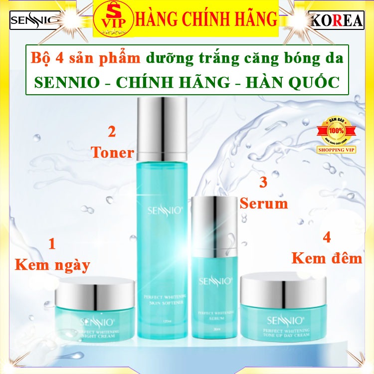 NGUYÊN BỘ sennio hàn quốc combo kem dưỡng da sennio chính hãng màu xanh toner senio serum tái sinh