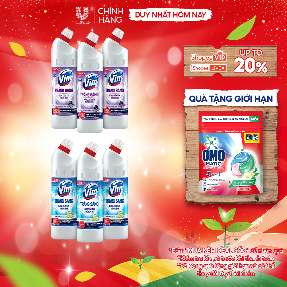  Combo 3 Nước Tẩy Bồn Cầu và Nhà Vệ Sinh Vim Trắng Sáng | Sạch Thơm Dịu Mát Với Hương Chanh Sả và Hương Lavender  870ml  
