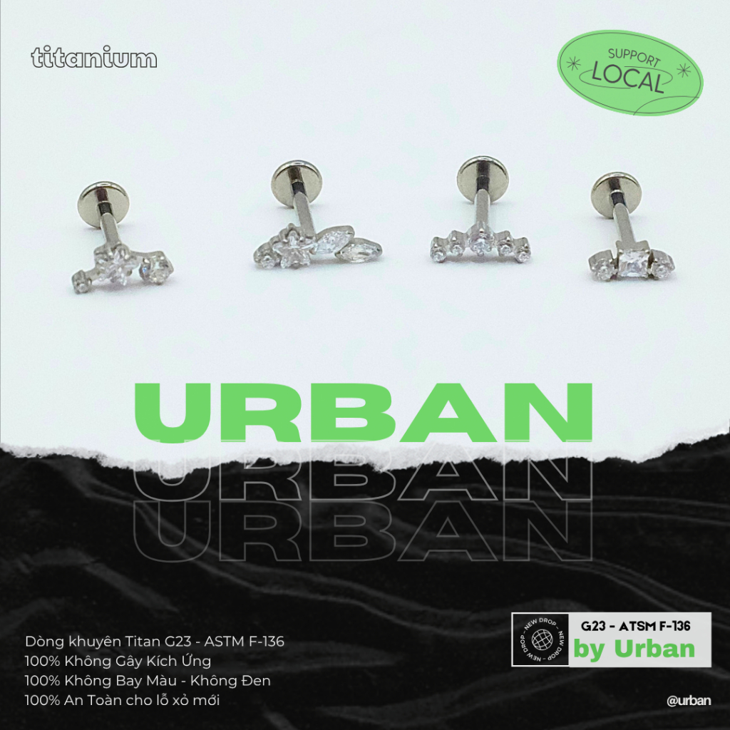 [1 Mặt Khuyên] Khuyên tai, chất liệu titan G23 F136 VÀNH MINI Không Ngứa Không Bay Màu urban [XỎ]
