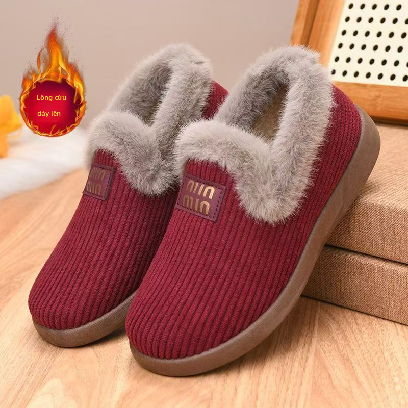 Giày Bông Dày Lót Nhung Cho Phụ Nữ Cao Tuổi Mùa Đông, Giày Bông Thường Dành Cho Bà Mẹ Trung Niên Và Cao Tuổi